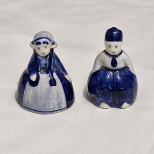 Vintage Hand Painted Holland Bells Blue‎ Ceramic Couple Man Woman 2" Figurines